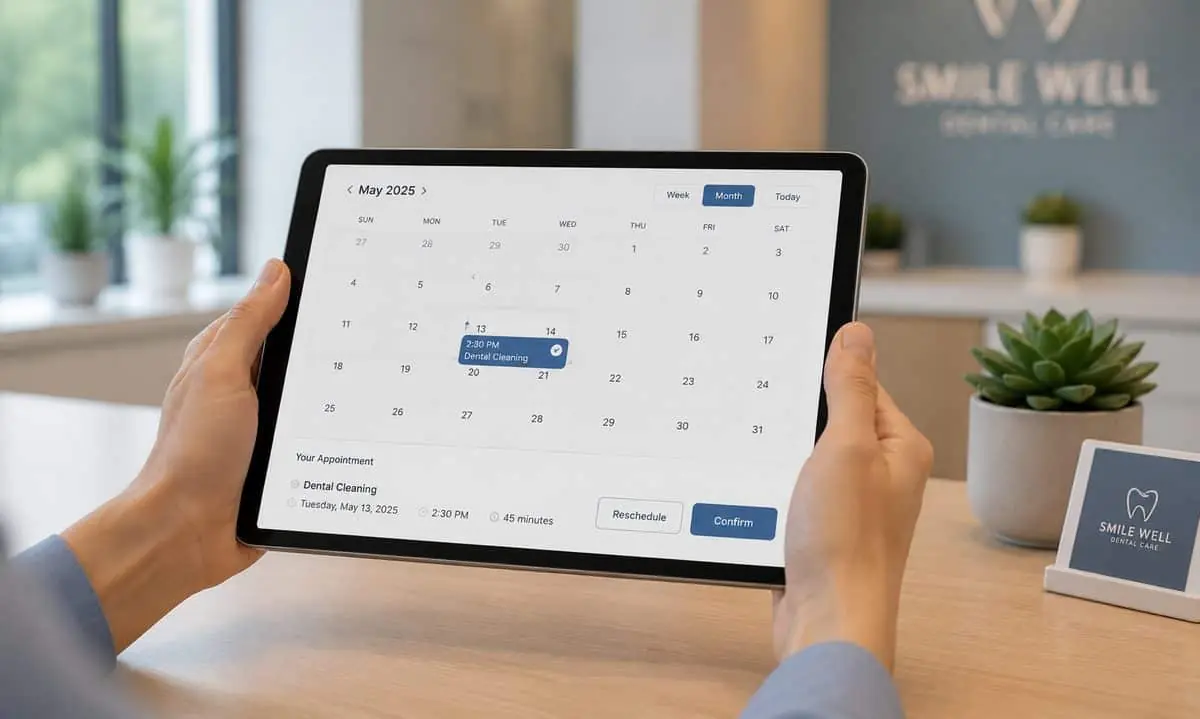 A clinic owner reviewing a digital calendar filling with patient appointments